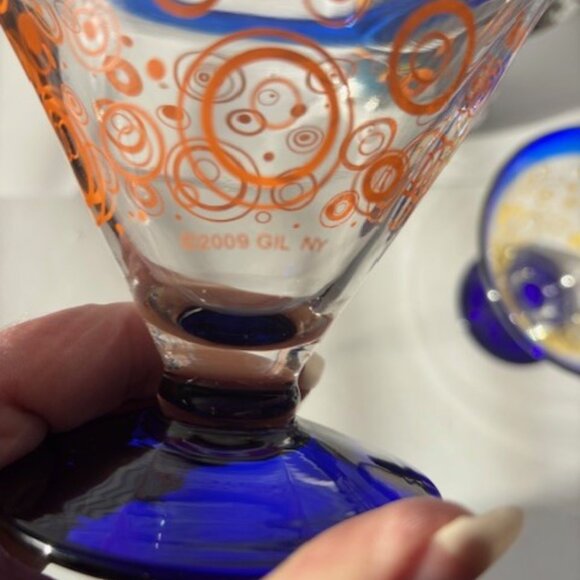 KOSTA BODA Royal Caribbean Handblown Margarita Martini Glass Cobalt OrangeYellow - Picture 5 of 6